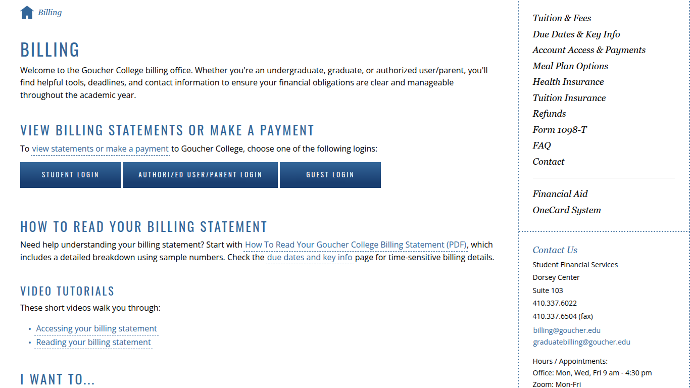 Screenshot of the updated home page with clear headings, buttons, and a streamlined menu on the right side of the page.